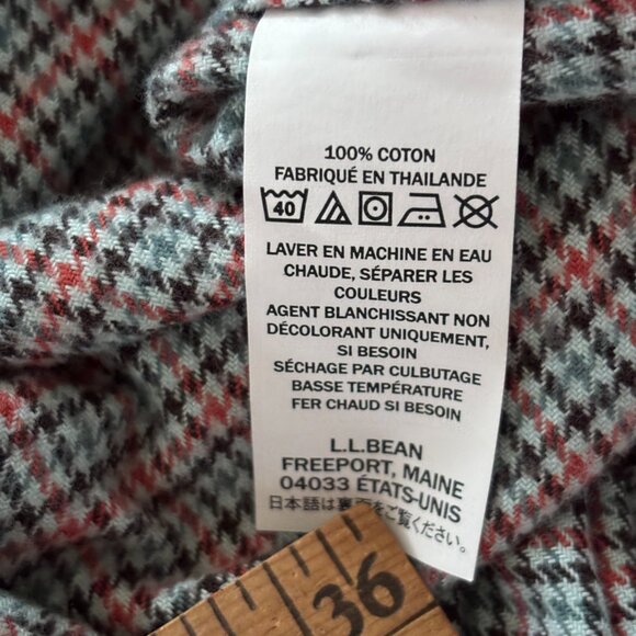 LL Bean Shirt Mens XL TALL Flannel Slightly Fitted Houndstooth Plaid 100% Cotton - Picture 6 of 8